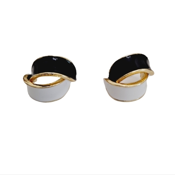 Gold  earrings black white retro minimalist small stud dainty new 💖 2/$30 - Picture 10 of 15